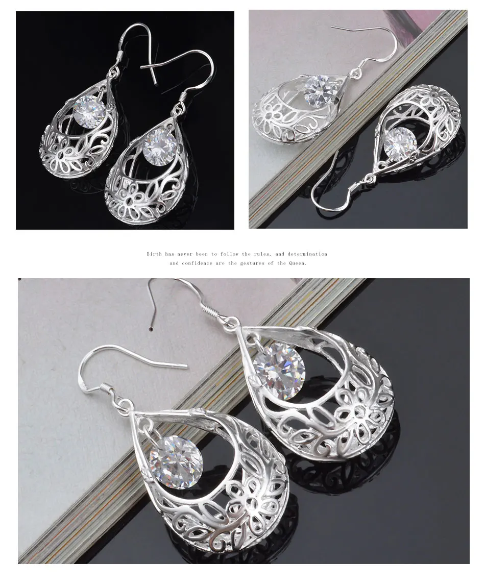 925 Silber Hohle Wassertropfen-Zirkon-Ohrringe für Damen Hochzeitsschmuck – Detail 5