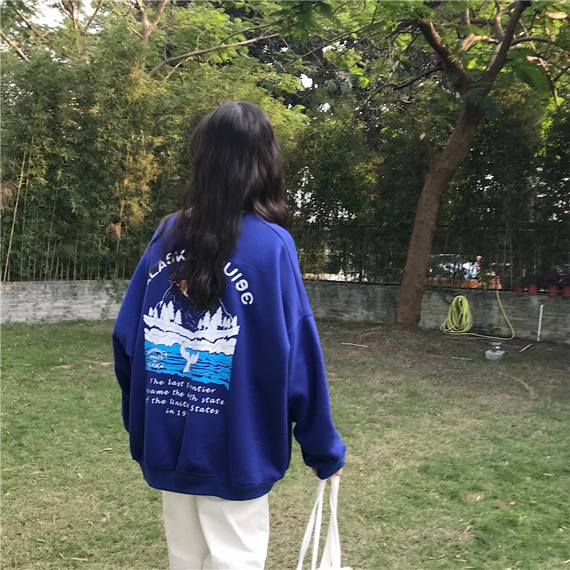 Толстая бархатная Женская толстовка ulzzang Harajuku с забавным принтом, свободная зимняя новая модная винтажная Женская толстовка