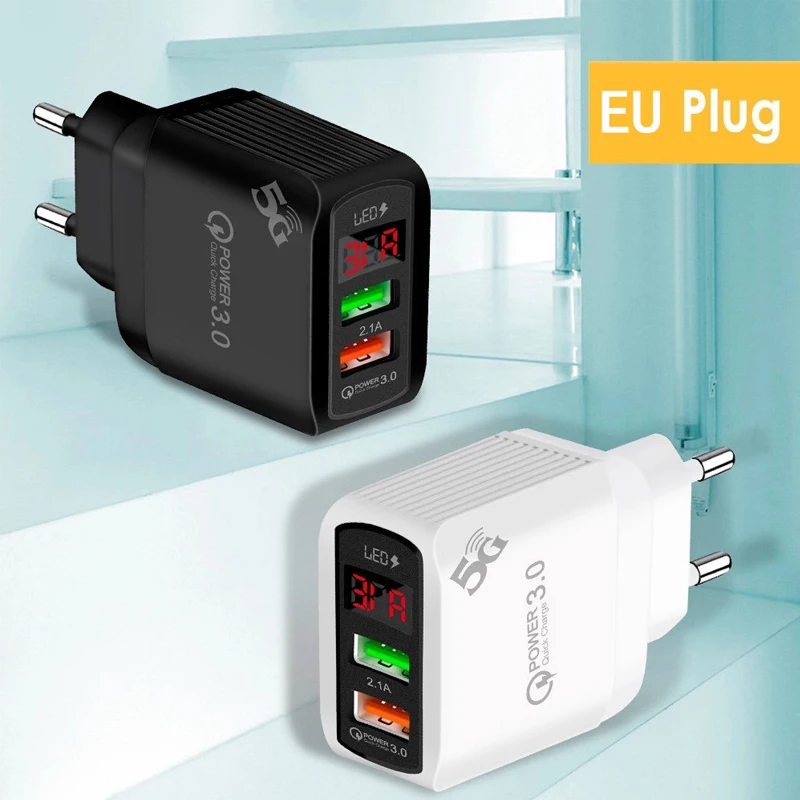 Quick Charge 3.0 USB Charger LED Display 2 Port Fast Charging Mobile Phone charger Adapter For iPhone 11 Samsung Xiaomi Tablets | Мобильные