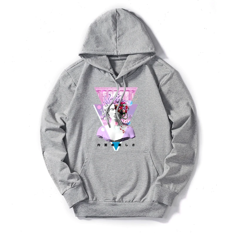 

White Harajuku Hoodie Hooded Casual Plus Size Art Statue Print Pullover Female Long Sleeve Black Cotton Sweatshirts