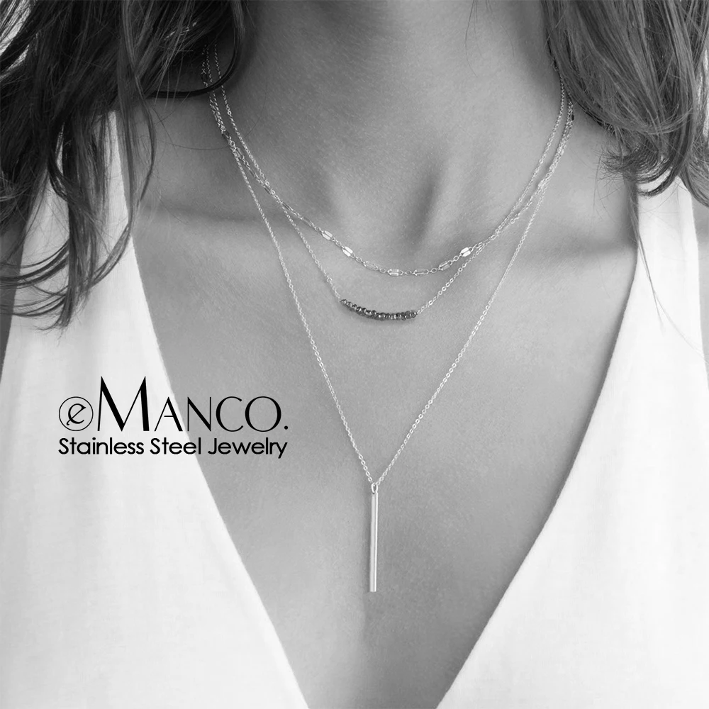 EManco 316L ожерелье из нержавеющей стали женское многослойное золотое ожерелье с цепочкой наборы хрустальных подвесок ожерелье s для женщин