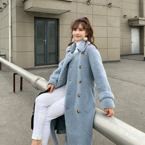Light blue Женское пальто с натуральным мехом, длинное зимнее пальто для женщин, Корейская теплая куртка с натуральным мехом для женщин, одежда, Manteau Femme YY965 - Цвет: Light blue