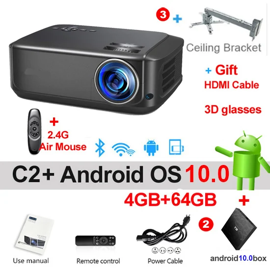 WZATCO T59 4k Projector Full HD Native 1080P Android 10.0 Wifi 