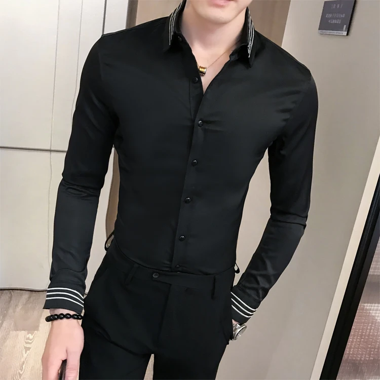 Мужские белые рубашки британские Vestido Camisa с длинными рукавами рубашки для мужчин осенние вышитые мужские ретро рубашки Бизнес Тонкий платье