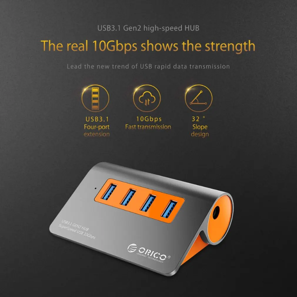 ORICO USB3.1 Gen2 концентратор Алюминиевый usb-хаб PC сплиттер 10 Гбит/с супер скорость с 12 В адаптер питания для samsung Galaxy S9/S8/Note