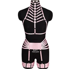 Розовый жгут бюстгальтер ремень клетка для тела эластичная Регулировка Готический фестивальный рейв нагрудный ремень шеи Связывание жгут ноги подвязки сексуальный комплект нижнего белья