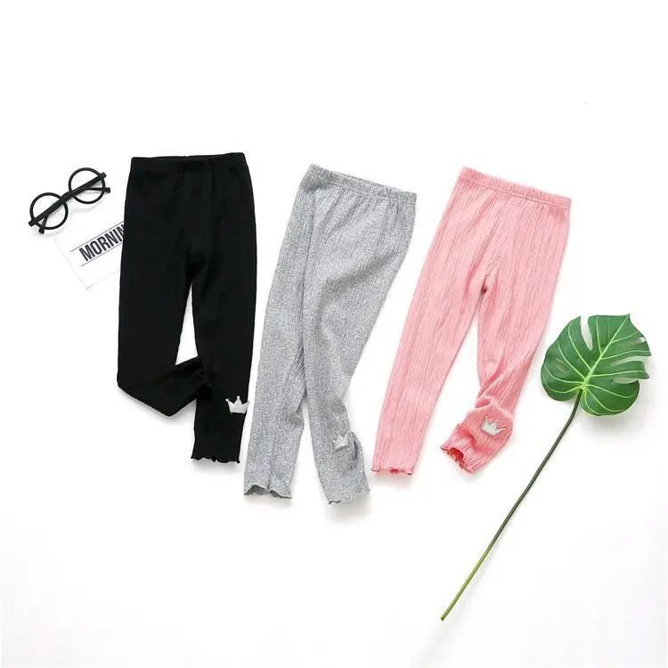 

2018 Spring And Autumn Korean-style Children Girls Embroidered Crown Frilled Leggings Crawler Baby Leggings