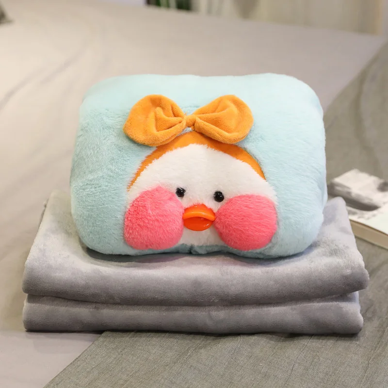 Blue-Blanket Корейская плюшевая Гиалуроновая кислота маленькая Желтая утка Подушка с одеялом плюшевые мягкие игрушки утки игрушечная печать подарки на день рождения и Рождество - Цвет: Blue-Blanket