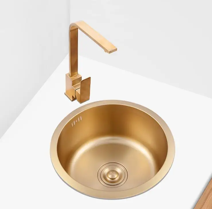 Sink Nikcel Gold Stainless Steel kitchen Sink bar counter mini small Round sink 304 embedded single tank under counter STG304 5