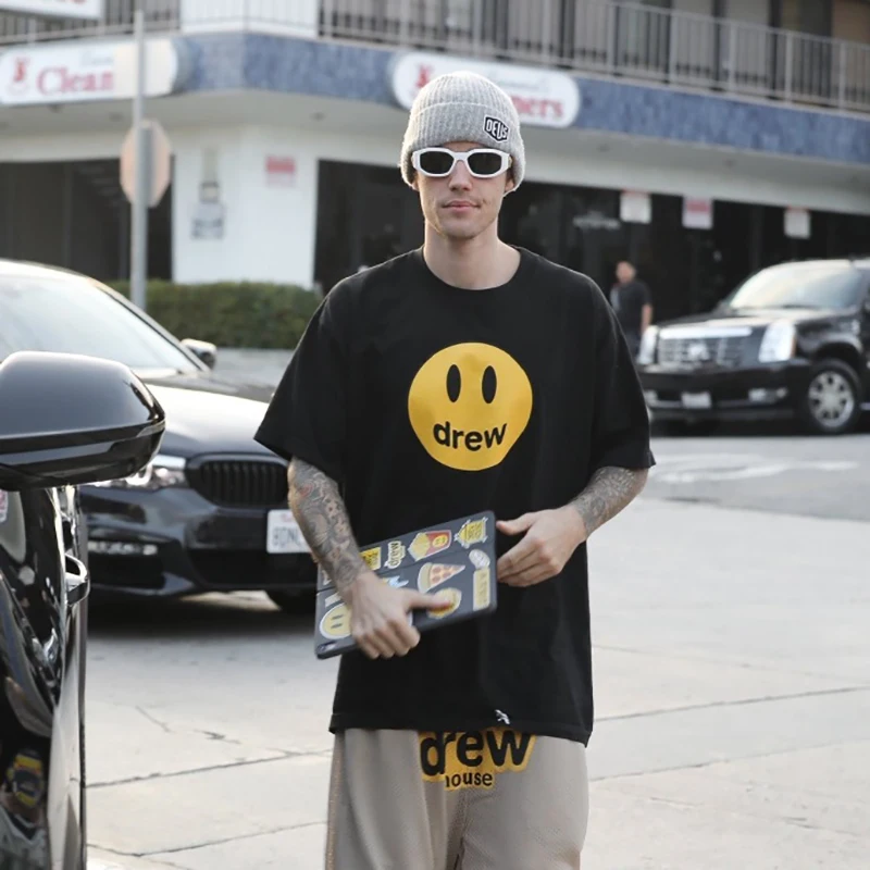 Justin Bieber Smiley Printed Black Drew t shirt 2