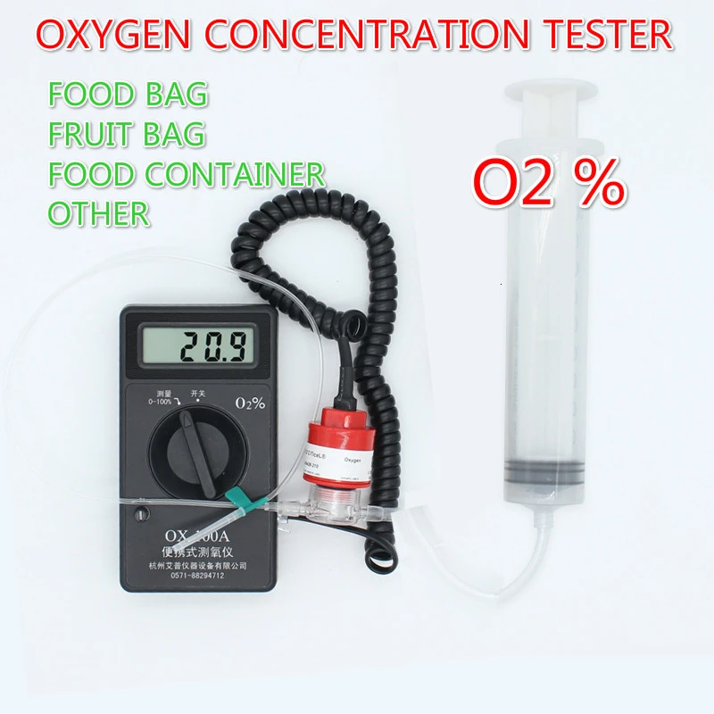 Пищевой мешок для упаковки фруктов, контейнер O2, кислородный тестер, анализатор кислорода, OX-100A, O2, детектор газа, цифровой кислородный измеритель