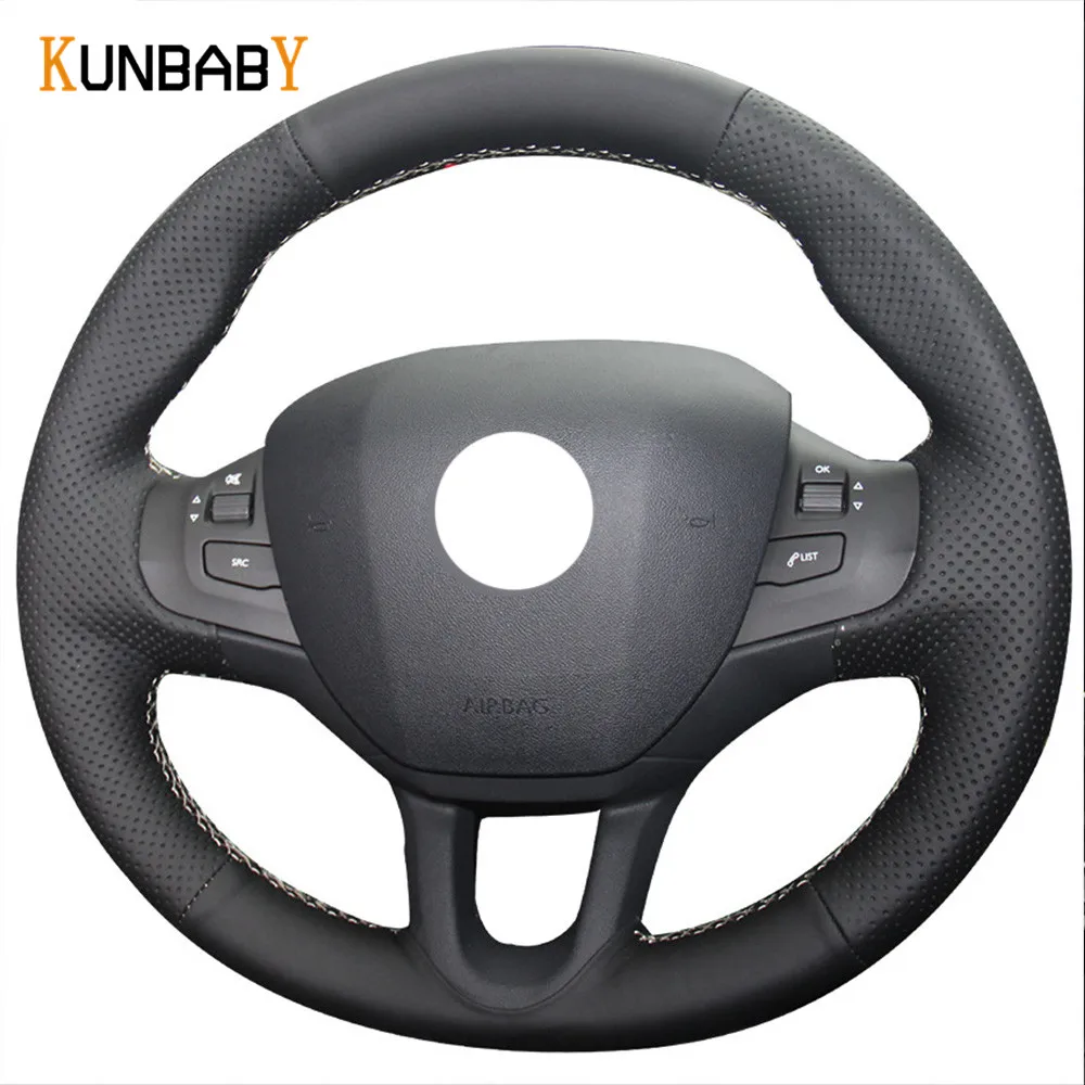 KUNBABY черный чехол рулевого колеса автомобиля из натуральной кожи для Peugeot 208 2008 |