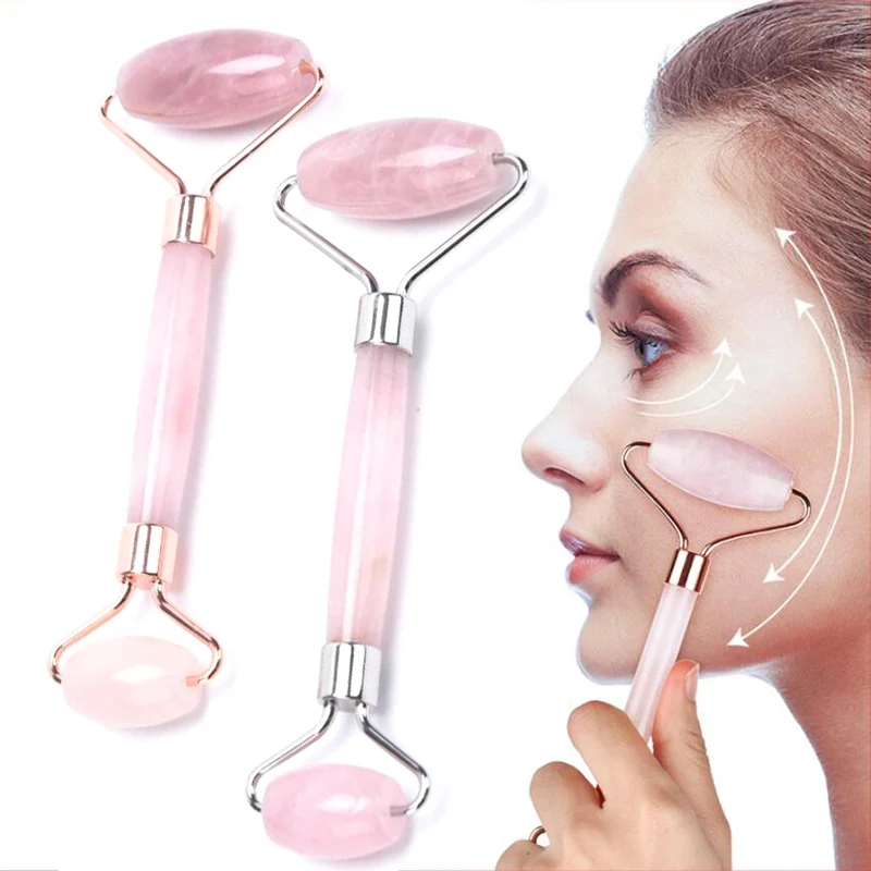 Cuarzo Rosa Jade rodillo adelgazamiento Facial masajeador cara elevación Natural de piedra de Jade rodillo masajeador Facial cuidado de la belleza de la piel