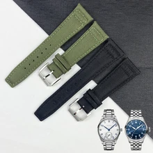

20mm 21mm 22mm Nylon Fabric Genuine Leather Watch Band for IWC Watches Spitfire Pilot Mark Strap Pin Buckle Men Bracelets Green