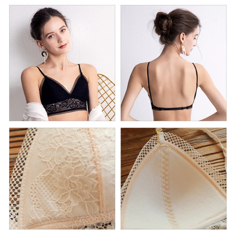 Lace Bralette Woman Invisible Backless Bra Lace Lingerie Low Back Bra Sexy  Bras Plus Size Seamless Lingerie Wedding Underwear