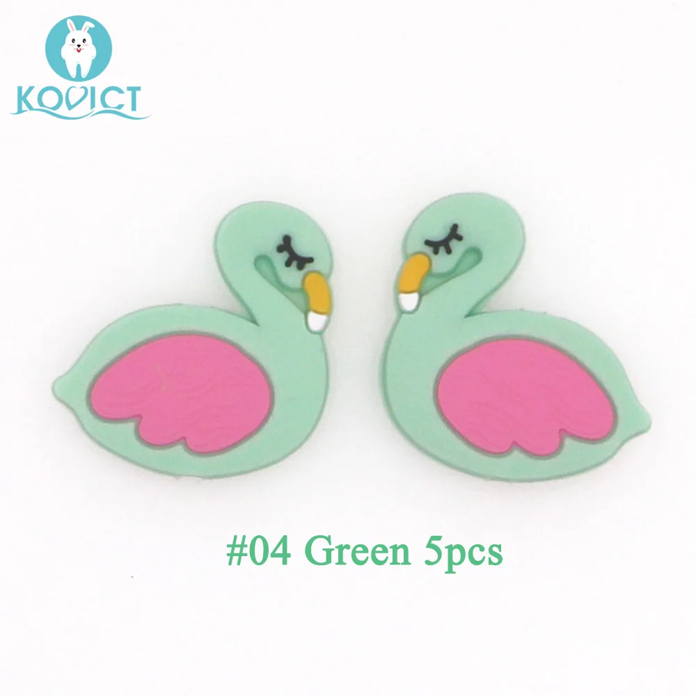 Green 5pcs Kovict 5/10 шт. 29 мм силиконов бусов Фламинго Детские силиконовый Прорезыватель для зубов Еда Класс Грызуны DIY ребенка режутся зубы игрушки - Цвет: Green 5pcs