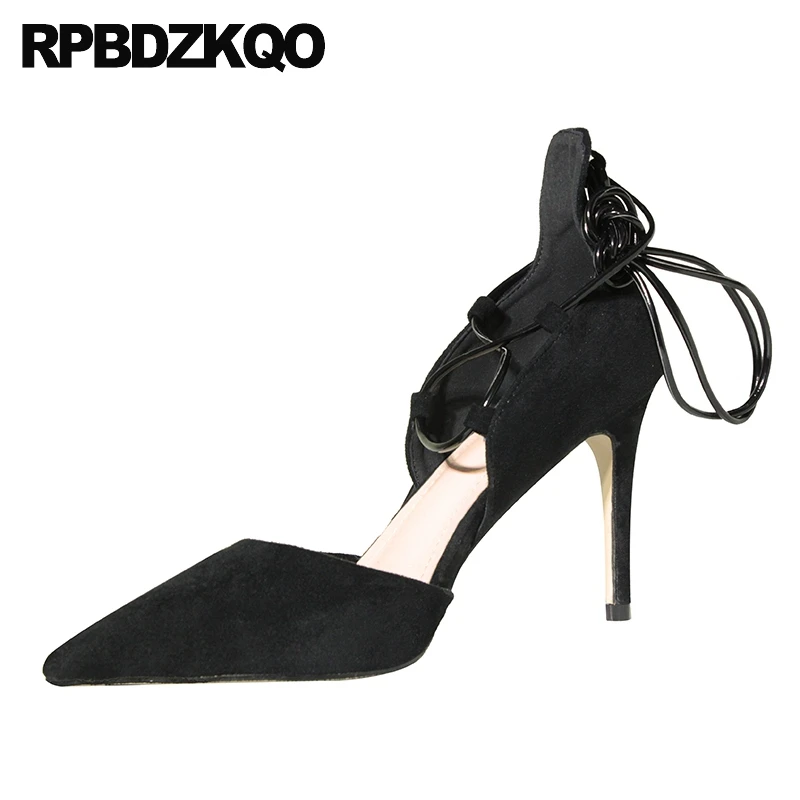 

Footwear Pumps Gladiator High Heels Super Black Thin Strap Extreme Pointed Toe Ultra Scarpin Women Quality Designer Shoes Sexy