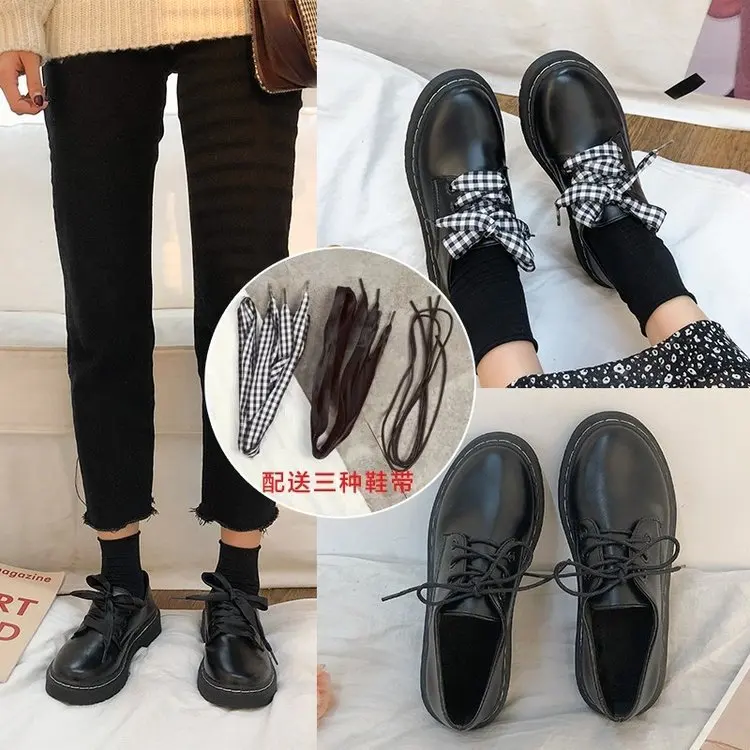 

2019 New Style WOMEN'S Shoes Autumn British Style Lace-up Small Leather Shoes Women's College Style Versatile Flat Keel Thin Sho