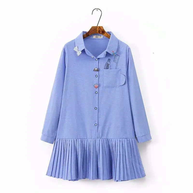 

Plus size lange mouwen turn-down kraag vrouwen shirts Herfst Nieuwe casual dames blue pockets print boog blouse vrouwelijke 4XL