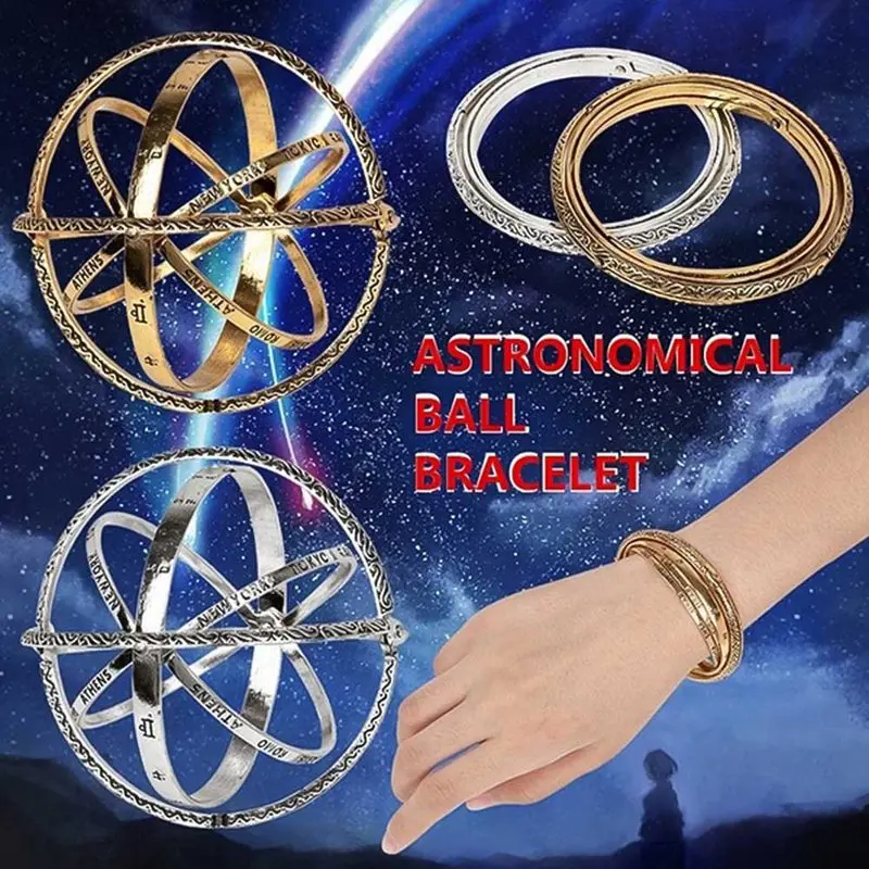 Creative Astronomical Ball Magic Spherical Bracelet Cosmic Couple Lover Jewelry Vintage Rotating Armillary Sphere Bangle