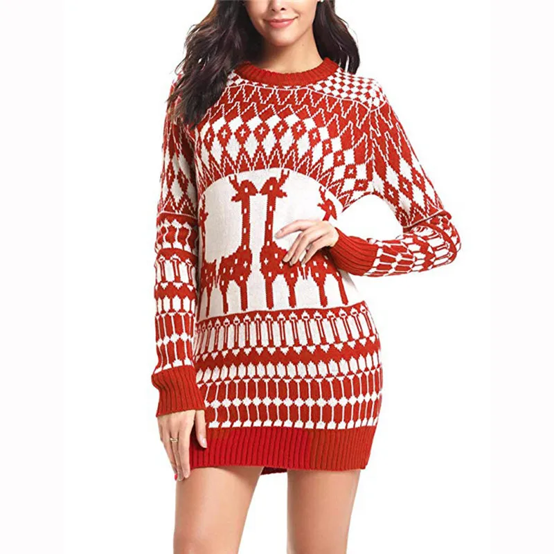 Women Xmas Christmas Sweater Mini Dress plus size Long Sleeve pullovers winter jumpers knitwear 2020 New year clothes pull femme | Водолазки