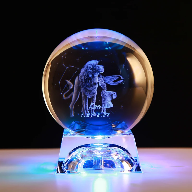 

Clear 3D Zodiac Sign Star Crystal Ball Laser Engraved Glass Sphere Home Decor Birthday Gift Ornament