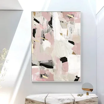 

Blush Pink Canvas Painting Abstract Posters and Prints Modern Trendy Oil Painting on The Wall Art Pictures for Living Room Decor