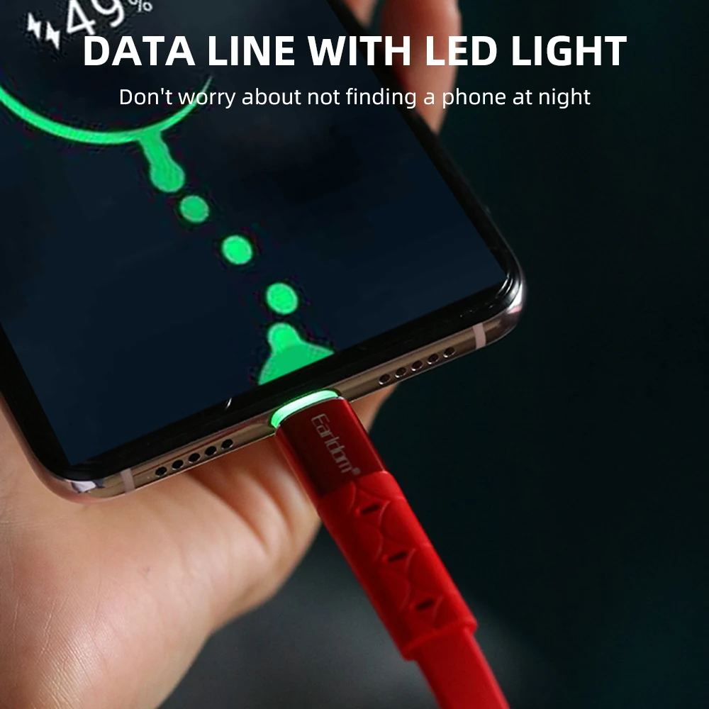 FDBRO Быстрая зарядка провод кабель usbc для Xiaomi K20 Pro светодиодный usb type C кабель 1 м для samsung Note 10 Мобильный телефон USB-C зарядное устройство