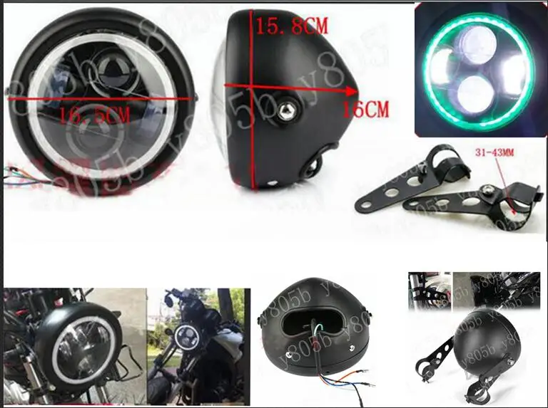 White Green Универсальный металлический светодиодный налобный фонарь+ крепление для Honda Shadow Spirit Sabre Aero ACE Steed VLX 400 600 1100 DLX VTX1300 1800 Magna VF - Цвет: White Green