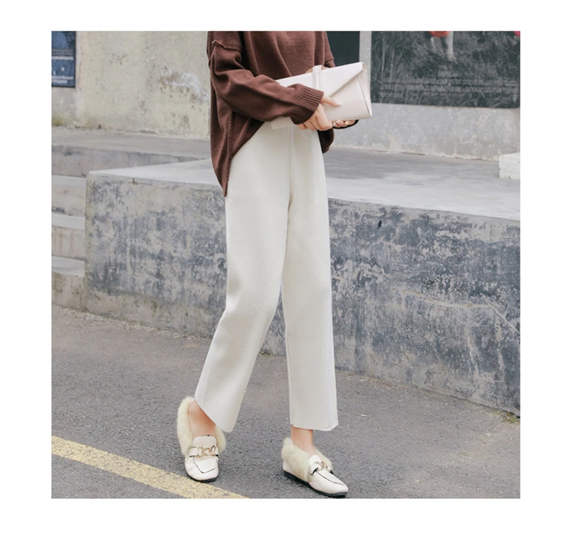 BGTEEVER зимние Утепленные широкие брюки для женщин с эластичной талией свободные трикотажные свитера брюки женские повседневные трикотажные брюки