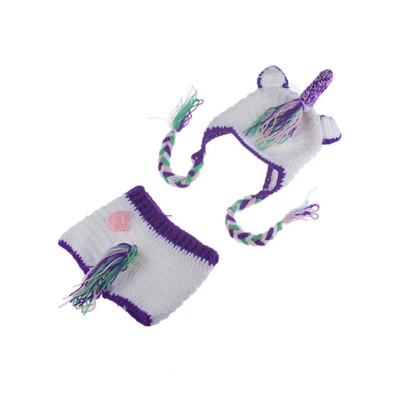 Новинка; вязаная крючком шапка с единорогом для фотосессии новорожденных; комплект из вязаной шапки и подгузников для маленьких девочек; костюм с героями мультфильмов для фотосессии; Fotografia