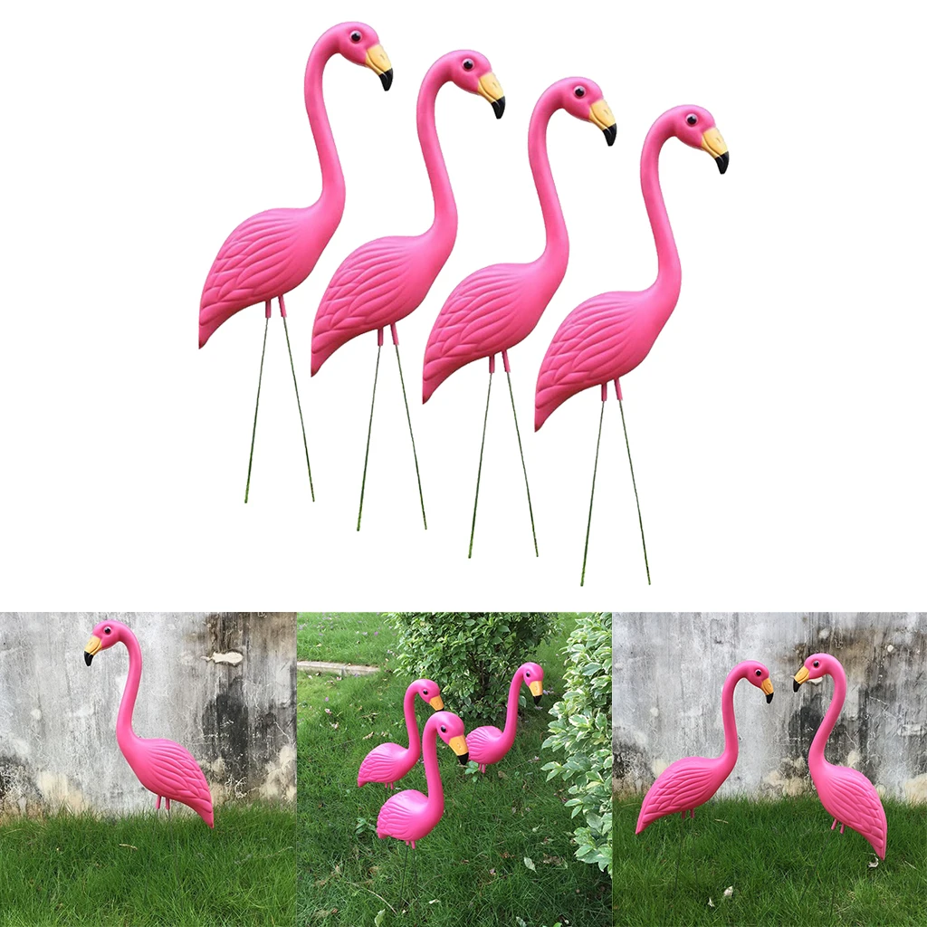 4 Pieces Retro Pink Flamingo Garden Stakes Outdoor Statues Ornaments Plastic Gardening Art Christmas Whimsical Gifts