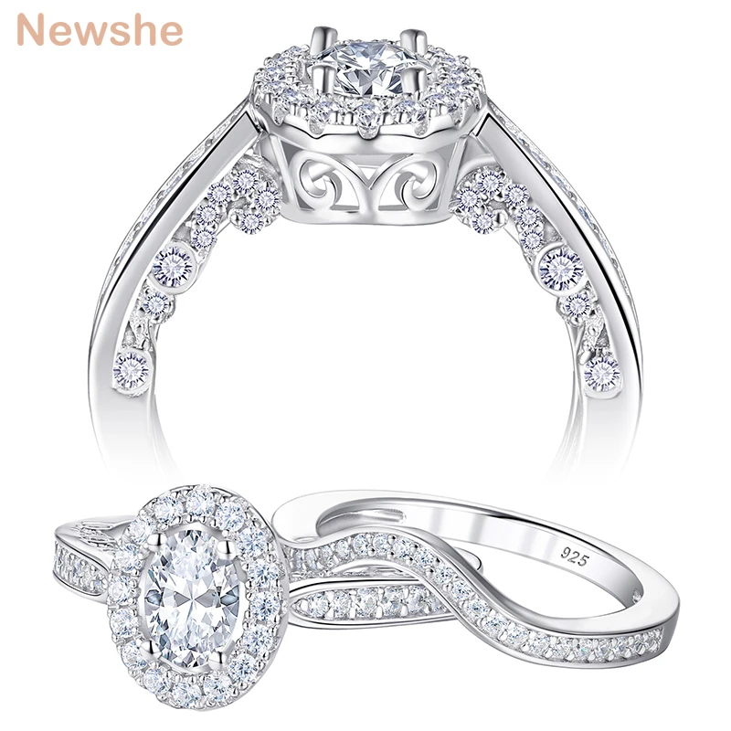 Newshe Engagement Wedding Ring Set 925 Sterling Silver Halo Round White Cz 5-10 