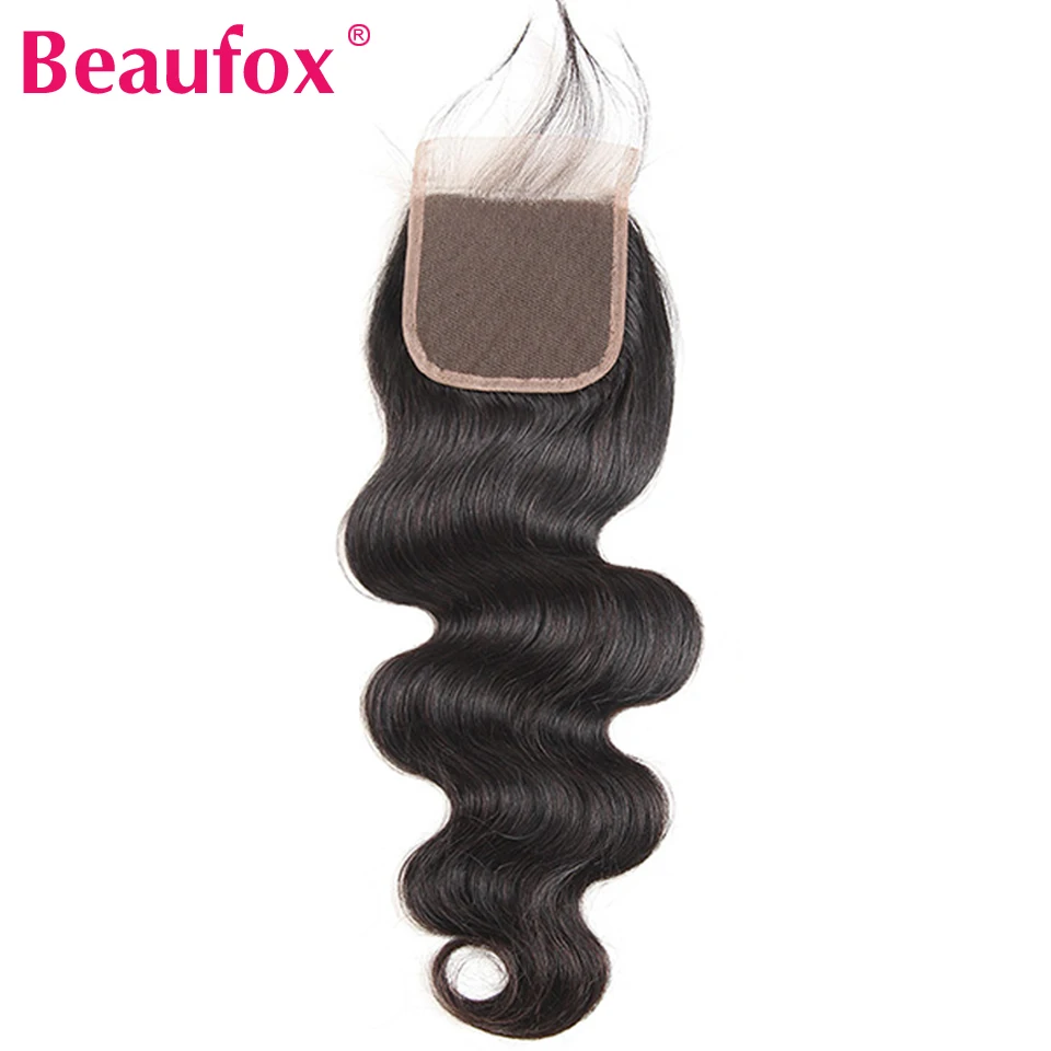 Beaufox объемная волна Закрытие натуральные волосы закрытия шнурка не Реми натуральные волосы топ закрытия 4*4 Бесплатная часть может быть