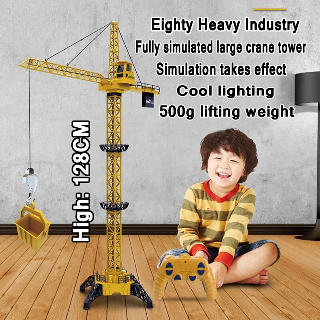 RC Tower Crane 6CH 128CM 680°Rotation Lift Model 2.4G Remote Control Construction Crane Toy With Light & Sound For Kids Gift 2
