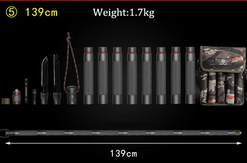 XC Multifunction Camping Hiking Walking Sticks Alpenstock Outdoor Aluminum Alloy Defense Tactical Stick Portable Camping Tools  (9)