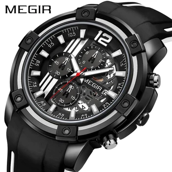 

MEGIR Top Brand Luxury Fashion Calendar Chronograph Quartz Watches Men Silicone Strap Army Military Sports Waterproof Wristwatch
