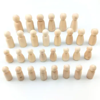 

30pcs Mixed Unfinished Solid Wooden Peg Male Female Doll People Manual Painting H4GD