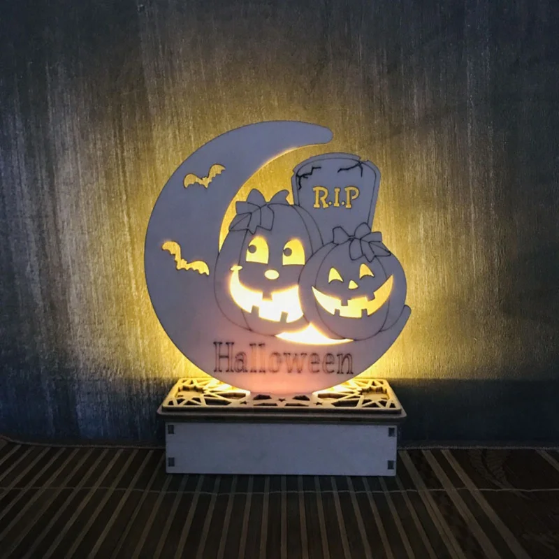 

Halloween Wooden LED Light Unique DIY Wooden Pumpkin Haunted House Moon Decoration Crafts
