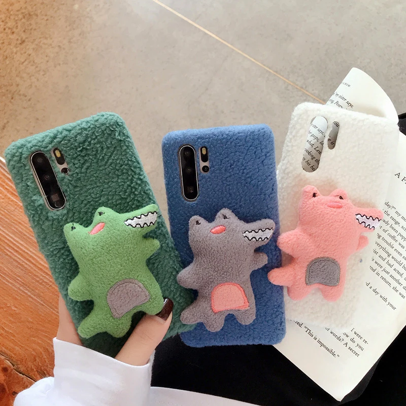 Пушистый Плюшевый чехол с динозавром для iPhone 11 Pro Max X XR XS MAX Чехол Мягкий Силиконовый противоударный чехол для iPhone 7 8 6 6S Plus X Coque