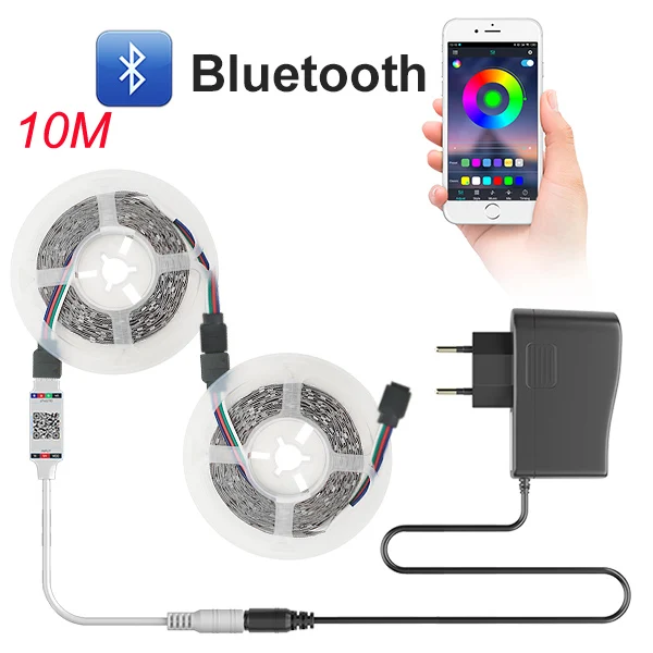 Bluetooth Светодиодная лента RGB светодиодный светильник SMD 2835 DC12V водонепроницаемый светодиодный светильник 5 м 10 м Диодная лента Гибкая с Bluetooth пультом дистанционного управления - Испускаемый цвет: 10M Bluetooth