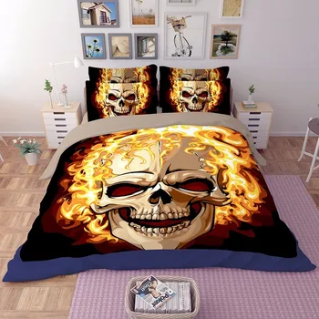 

Gothic Skull pattern printed bedding set Duvet Cover Set Queen King Sizes bed linens set Halloween skull duvet cover set new