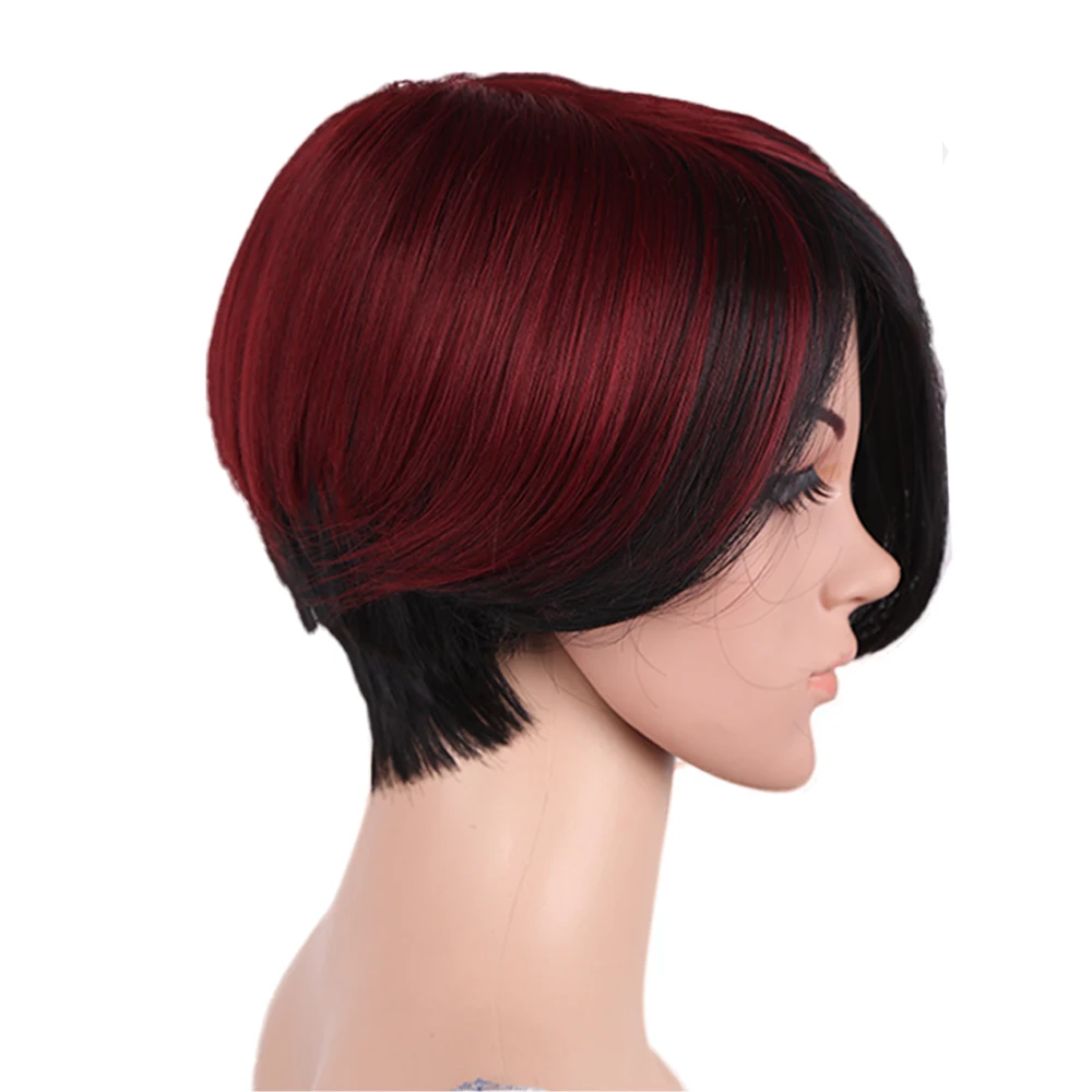 Amir Short bob wig Synthetic Hair Wigs For Women Ombre Black Mixed Red Wig Cosplay Fake Two Hairstyle | Шиньоны и парики