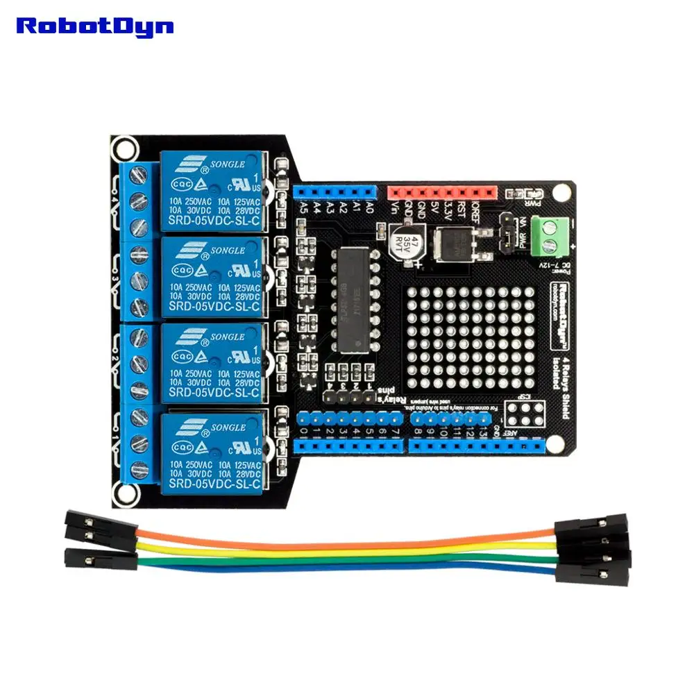 Relay Shield for Arduino Uno, 4 relays (Assembled)