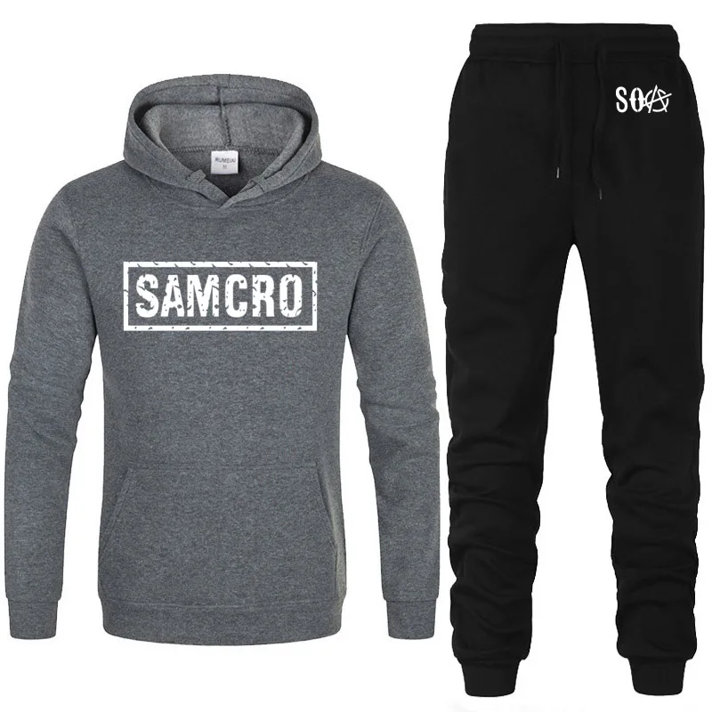 SOA Sons of anarchia/Детские модные толстовки с принтом «SAMCRO» для мужчин; теплая флисовая толстовка в стиле хип-хоп; мужские толстовки с капюшоном и штаны; костюм из 2 предметов