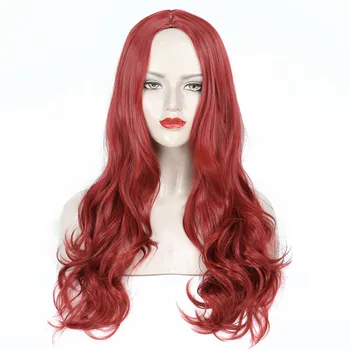 

24" Long Wave Red Wigs for Women Natural Hairline Middle Part Synthetic Wigs for Women Halloween Cosplay Party Costume