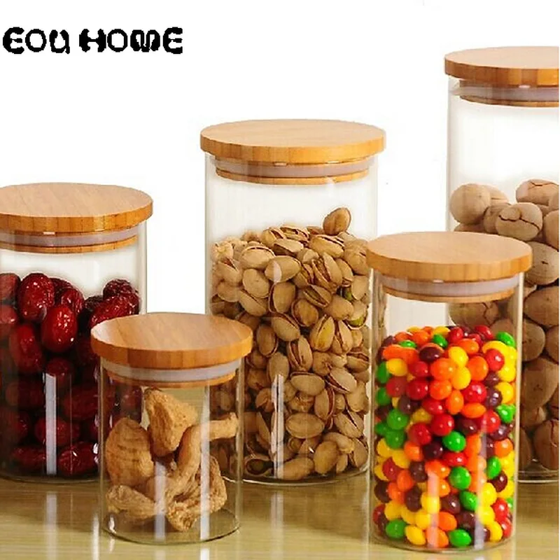 Прозрачная стеклянная бутылка для хранения зерна специй Чай лист Кофейные