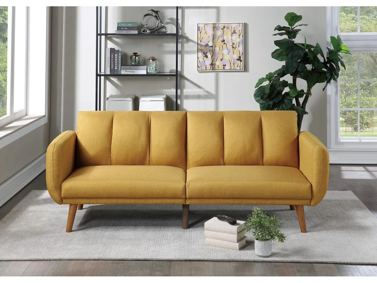 Modern Sofa Mustard Color Polyfiber 1pc Sofa Convertible Bed Wooden