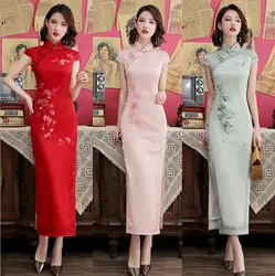 Y14 Улучшенная Мода маленькая свежая девушка Вышитые Длинные cheongsam 2019 лето новая вышивка cheongsam