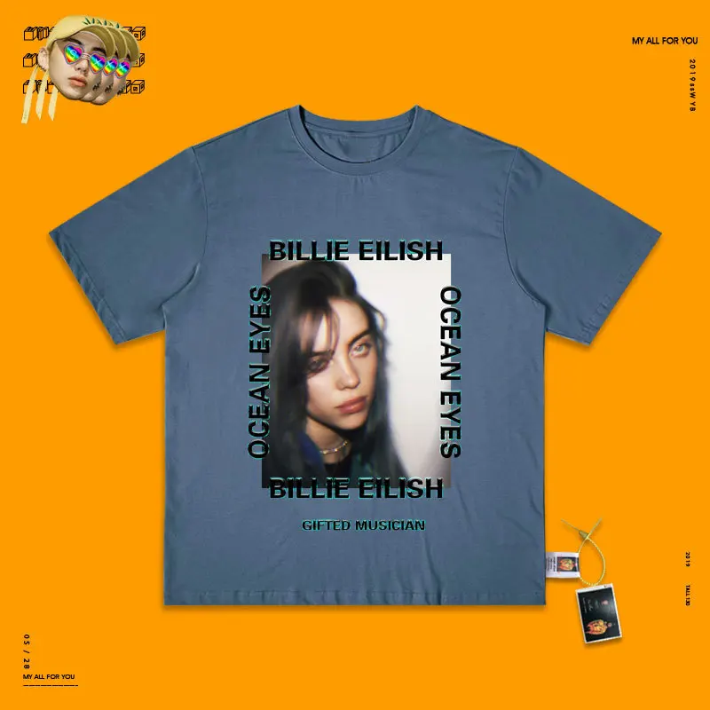 Billieeilish плакат короткий рукав женщина Ins прилива запах свободные Чистый хлопок Футболка личности любителей короткий рукав мужской